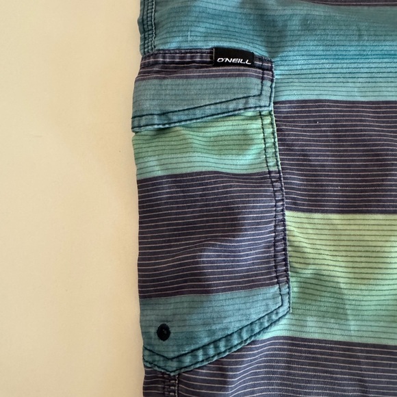 O’Neill Men's Blue and Green Striped Swim Shorts Size 38 - Picture 5 of 7